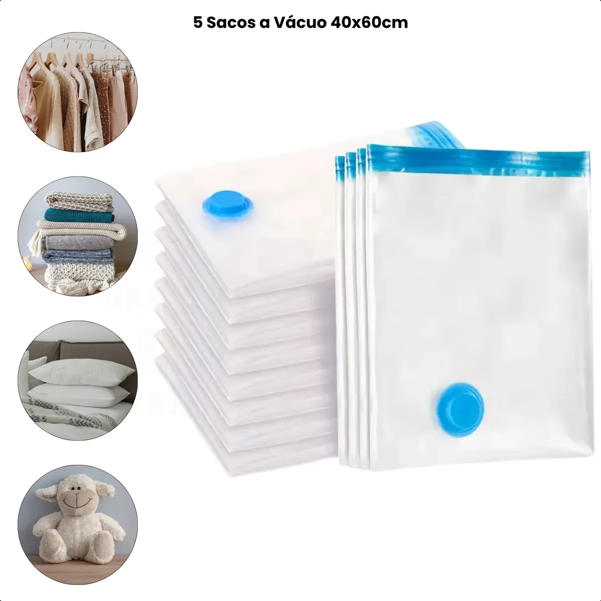 Kit 5 Saco À Vácuo Embalagem Organizador 40x60 Roupa Casa Viagem Mala Mochila Pequeno