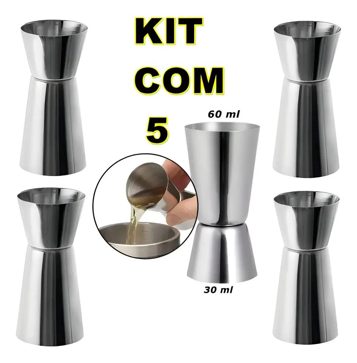 Kit Dosadores De Drinks Cascavel MX1-5 Duplo 30ml 60ml Aço Inox Prateado