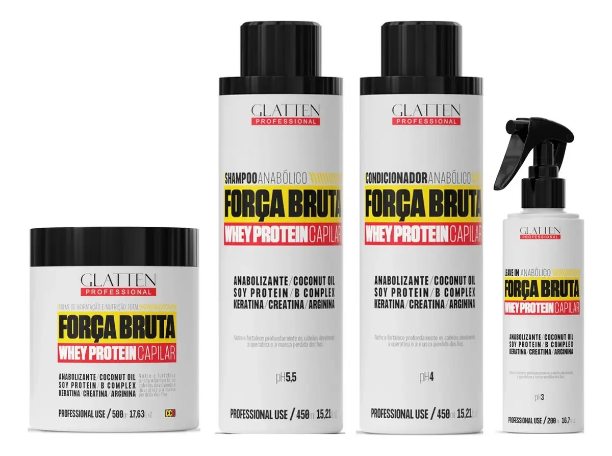 Glatten Força Bruta Shampoo E Cond E Máscara E Leave-in