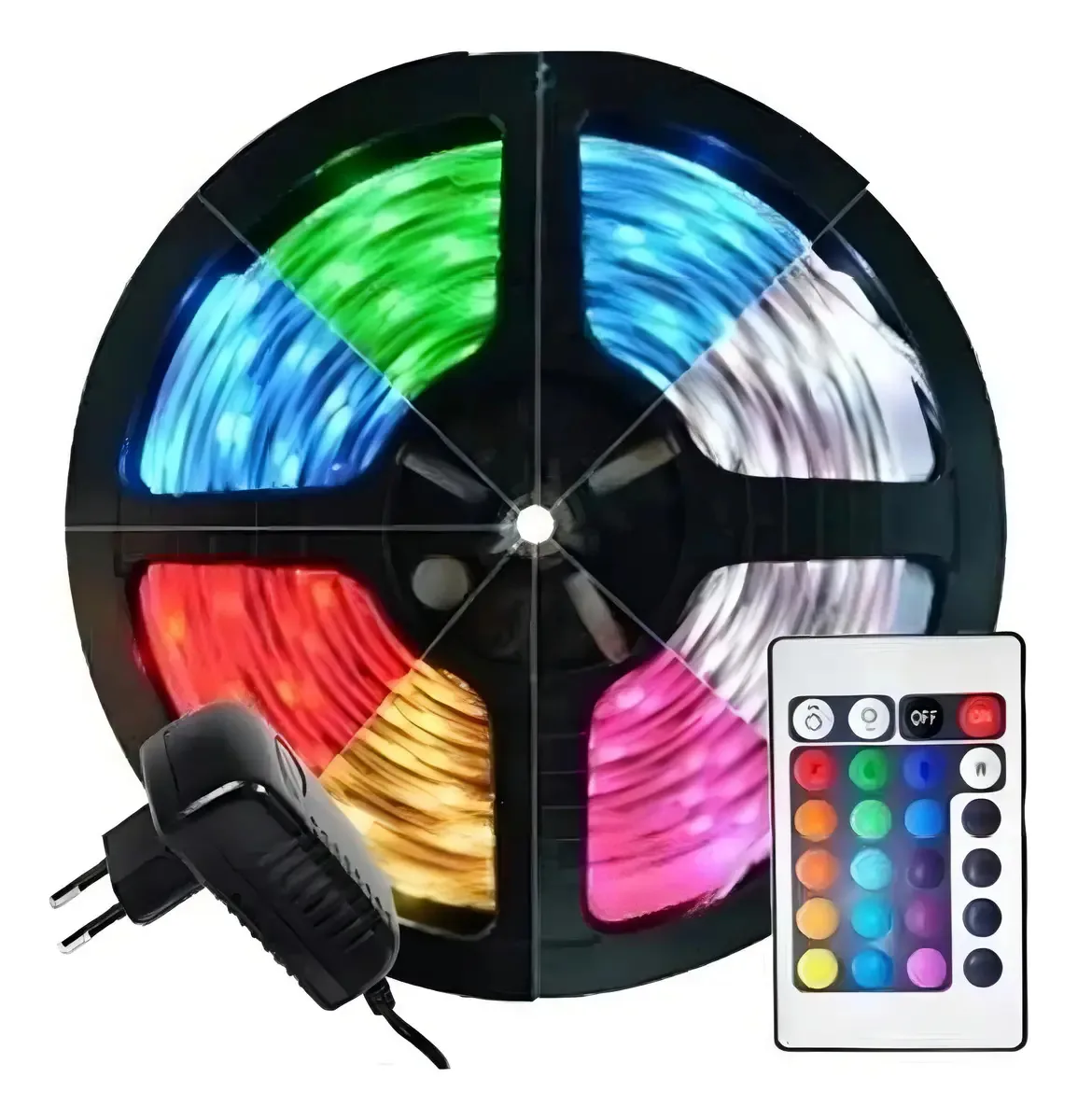 Fita LED RGB 5m 3528 Prova D'água com Controle e Fonte Bivolt