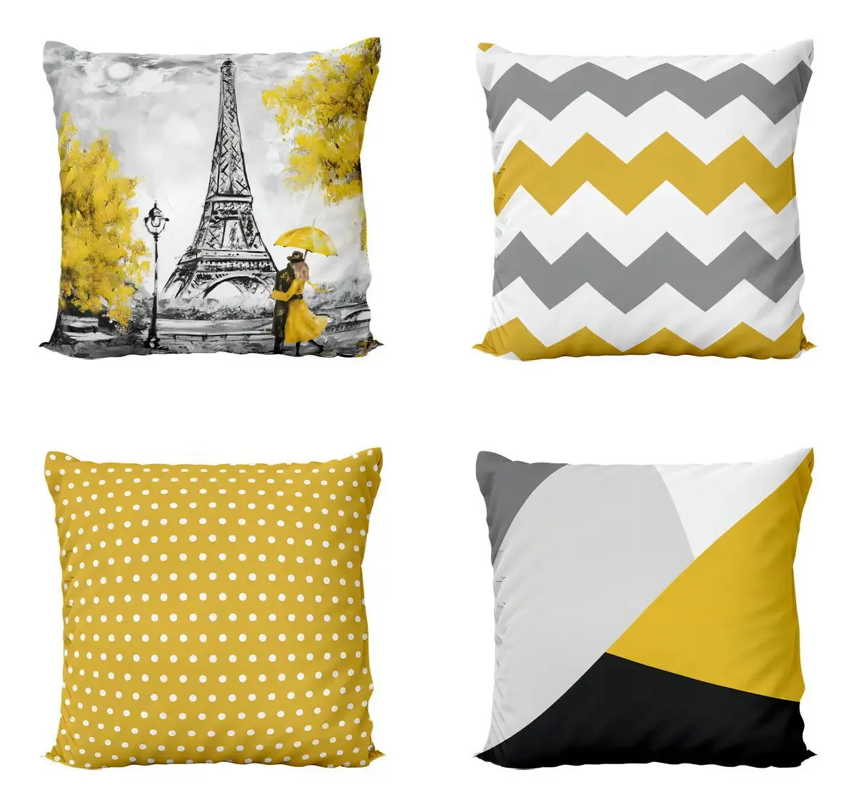 Almofadas Amarelas Decorativas Cheias Paris Para Sofá 40x40