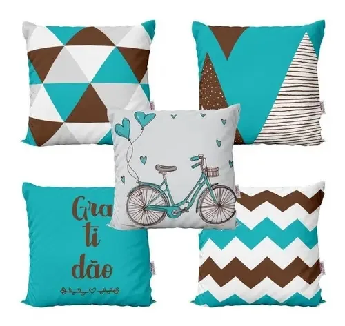 Almofadas Decorativas Azul Turquesa E Marrom Cheias 40x40