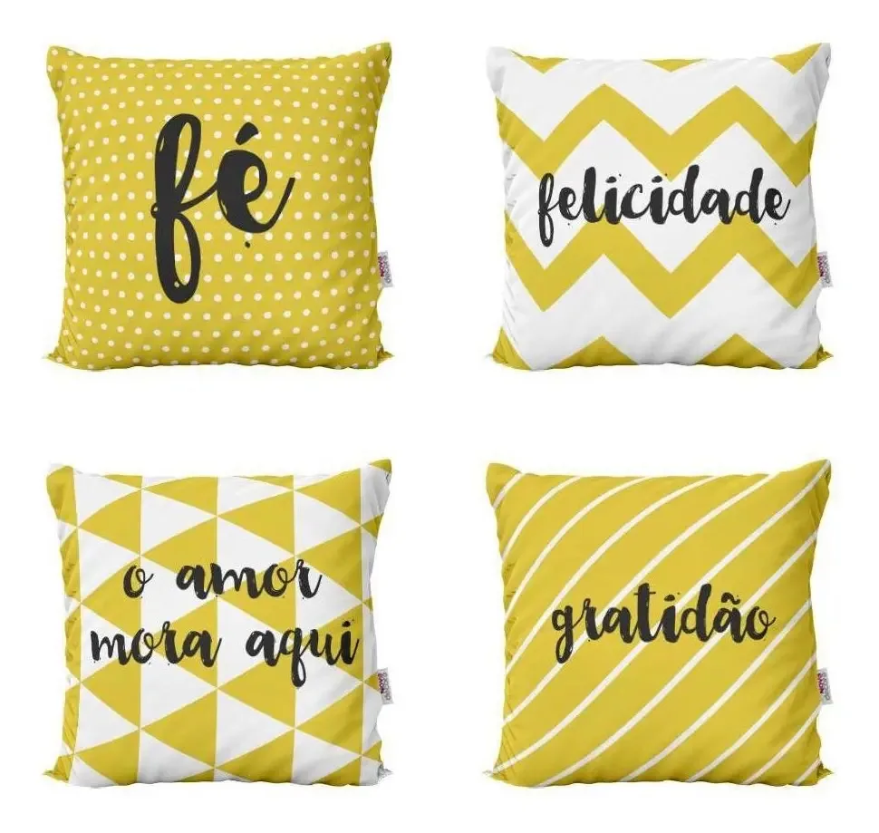 Almofadas Decorativas Amarelas Frases Para Sofá 40x40