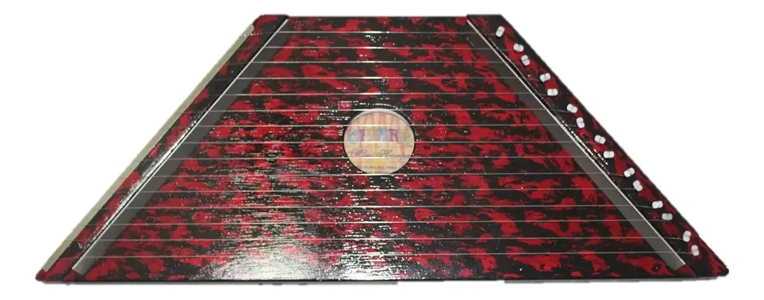 Mini Cítara Harpa Em Madeira Com 10 Partituras De Músicas Acabamento Pintado Cor Vermelho