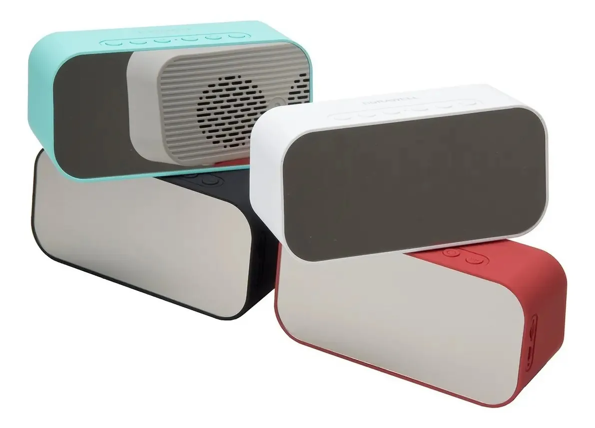 Relógio Despertador Caixa De Som Bluetooth Espelho Rádio Fm Cor Preto