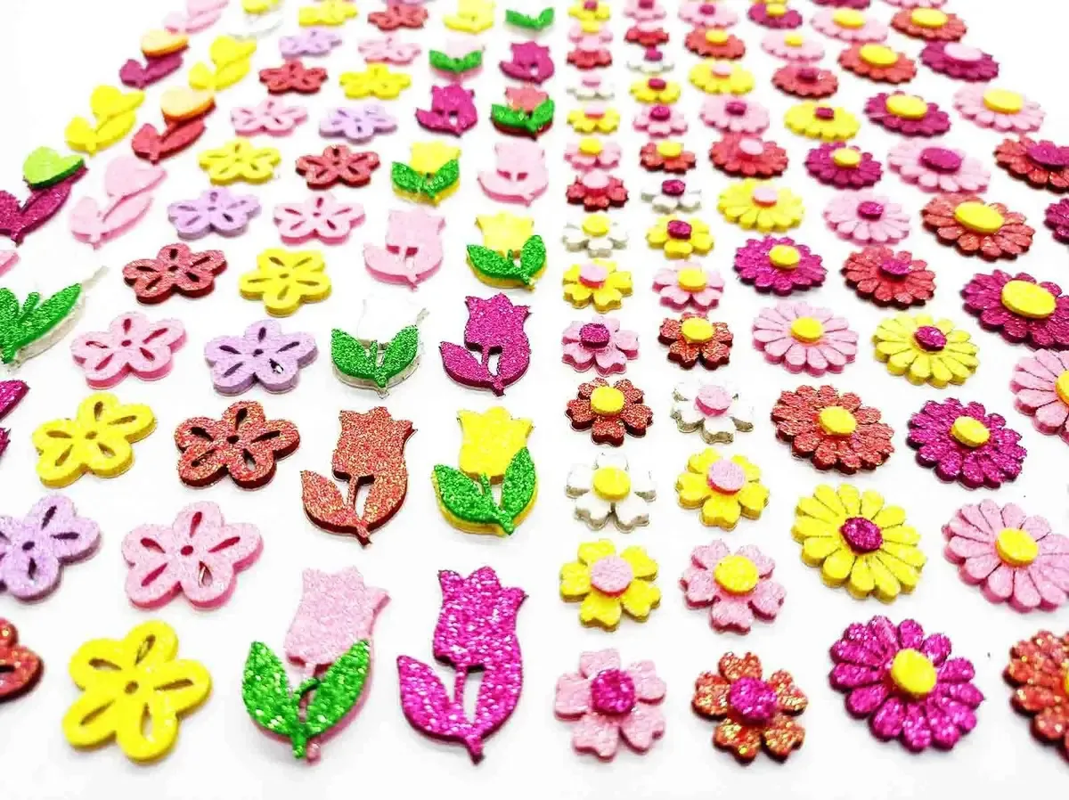Adesivos Pet Flores Eva Glitter para Pet Shop Cães e Gatos, 100 Unidades