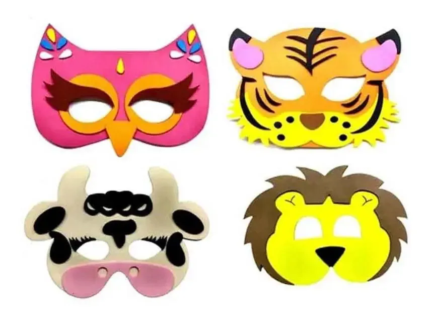 Kit 8 Máscaras Infantil Animais E.V.A Para Carnaval Mimo Show