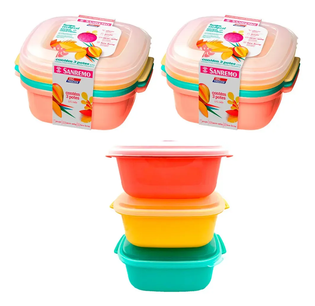 6 Potes Vasilhas 1300ml Para Mantimentos Organização Sanremo Cor Colorido