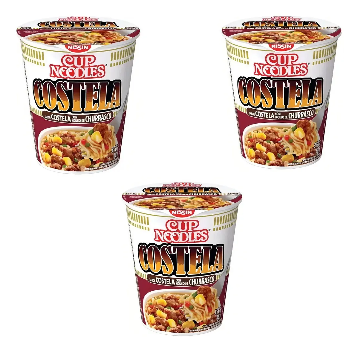 Kit 03 Cup Noodles Costela Churrasco 69g - Mais Ingredientes