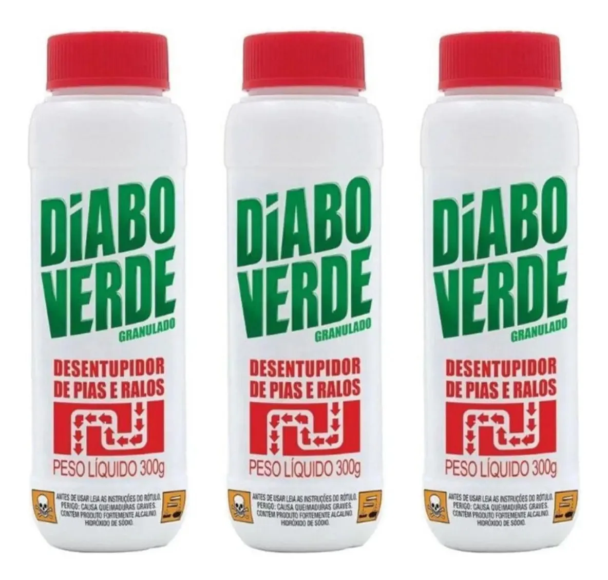 Desentupidor De Pias Ralos Vazos Diabo Verde 300g - Kit 3 Un