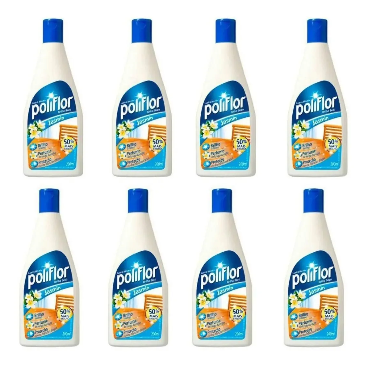 Kit 08 Unidade Lustra Móveis Poliflor Jasmim 200ml