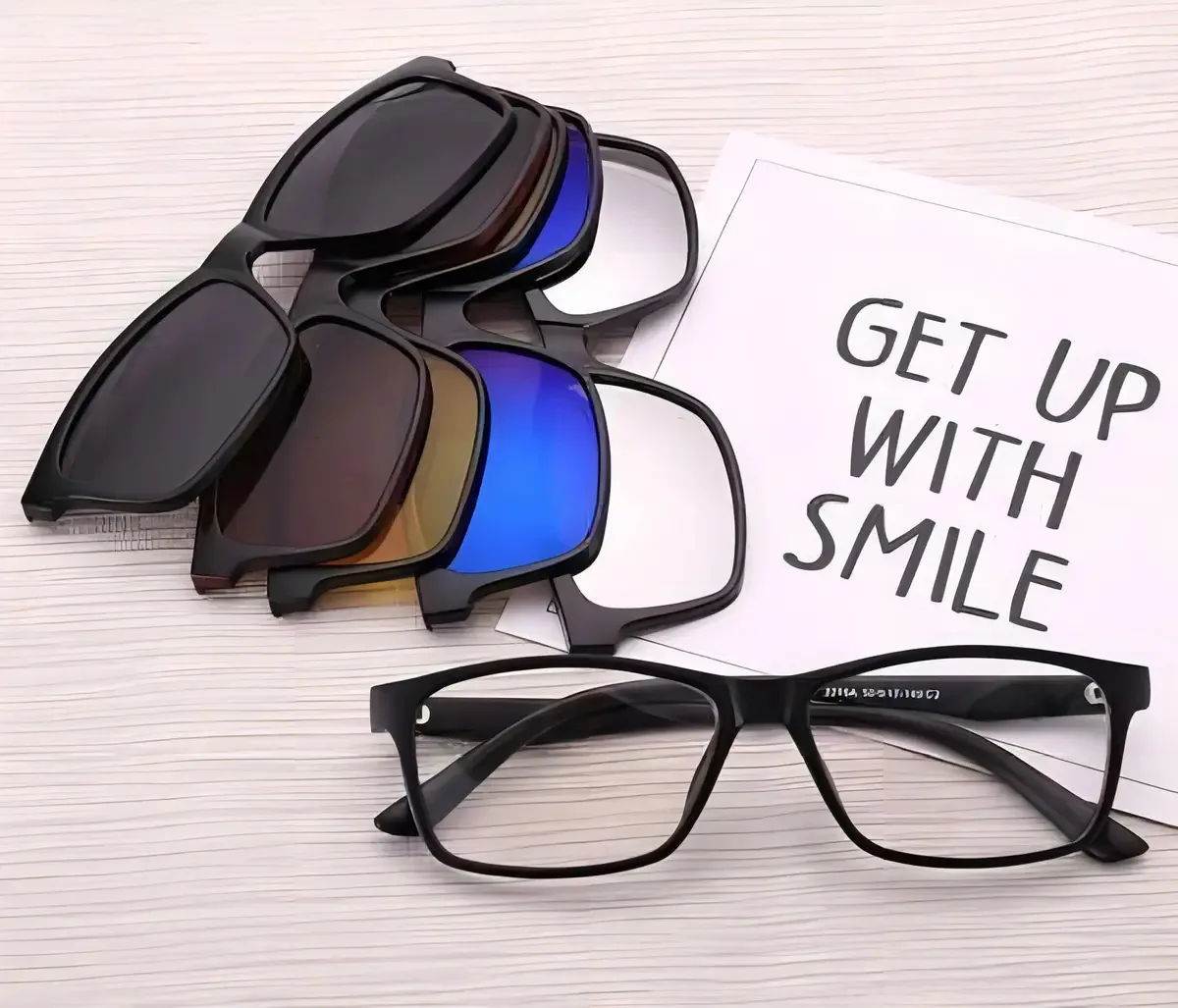 Armação Preta Lentes Transparente E Clip On 5 Lentes Cor Preto