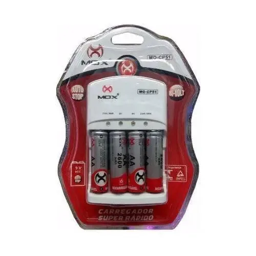 Carregador De Bateria 9v E Pilhas Com 4 Pilhas Aa 2600 Mah