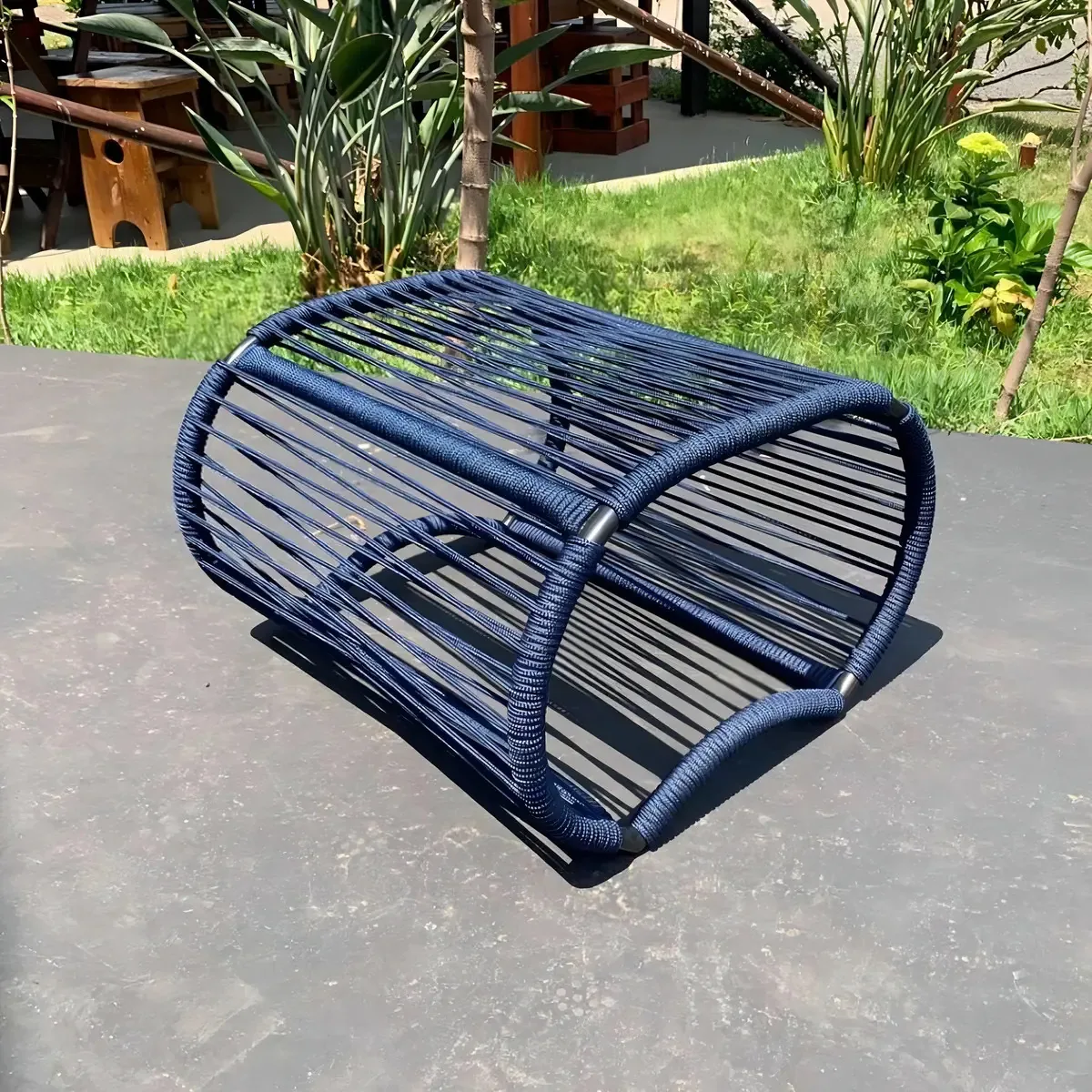 Puff Banquinho Azul Clube Decor Corda Náutica Externa 100kg