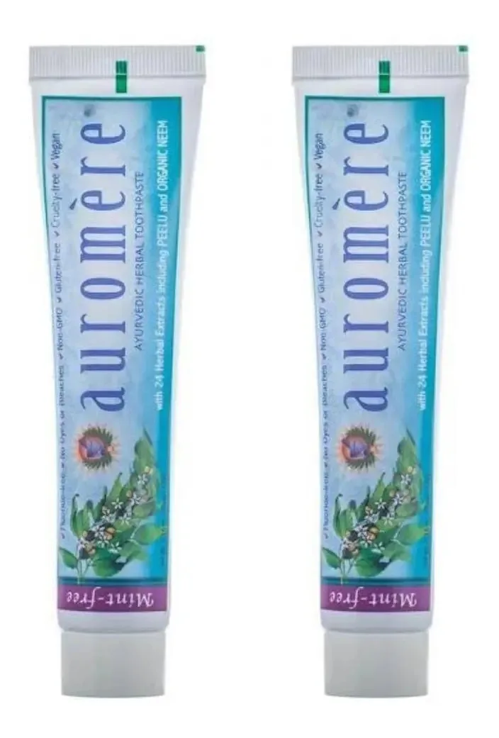 2 Cremes Dentais Auromère - Alcaçuz - Mint Free - Ayurveda