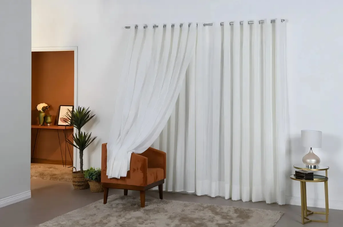 Cortina Linho Gaze 6,00x2,50 C/ Forro Microfibra Sala/quart Cor Gaze De Linho Marfim