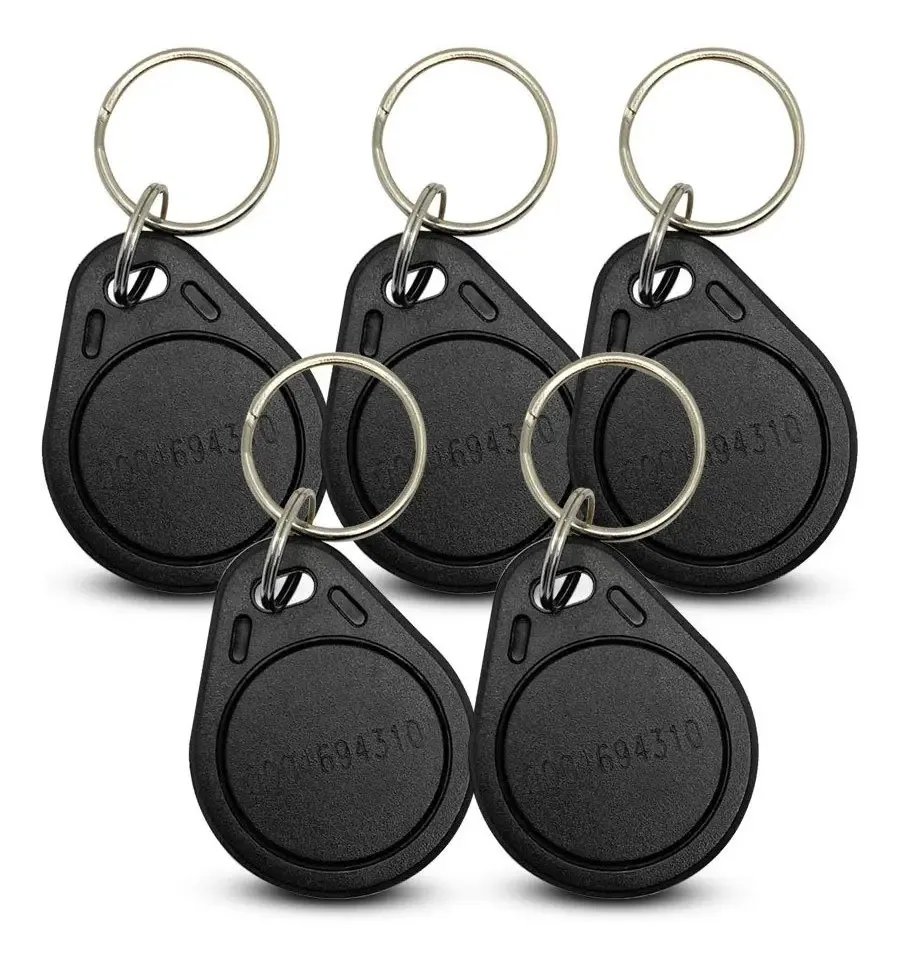 Kit 5 Chaveiro Tag Preto Marca Canal Das Câmeras RFID 125kHz Controle Acesso