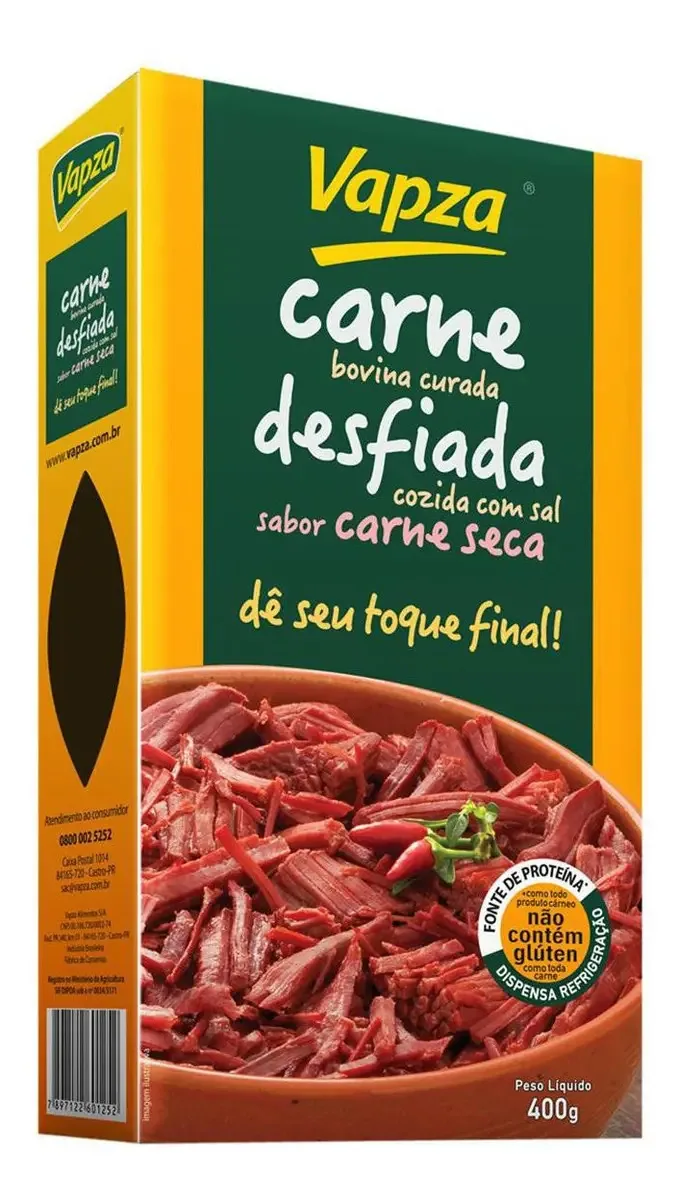 Carne Bovina Seca Já Cozida E Desfiada Com Sal Vapza 400g