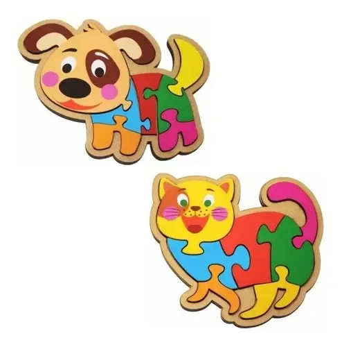 2 Quebra-cabeças Infantil Cachorro E Gatinho Menino Menina