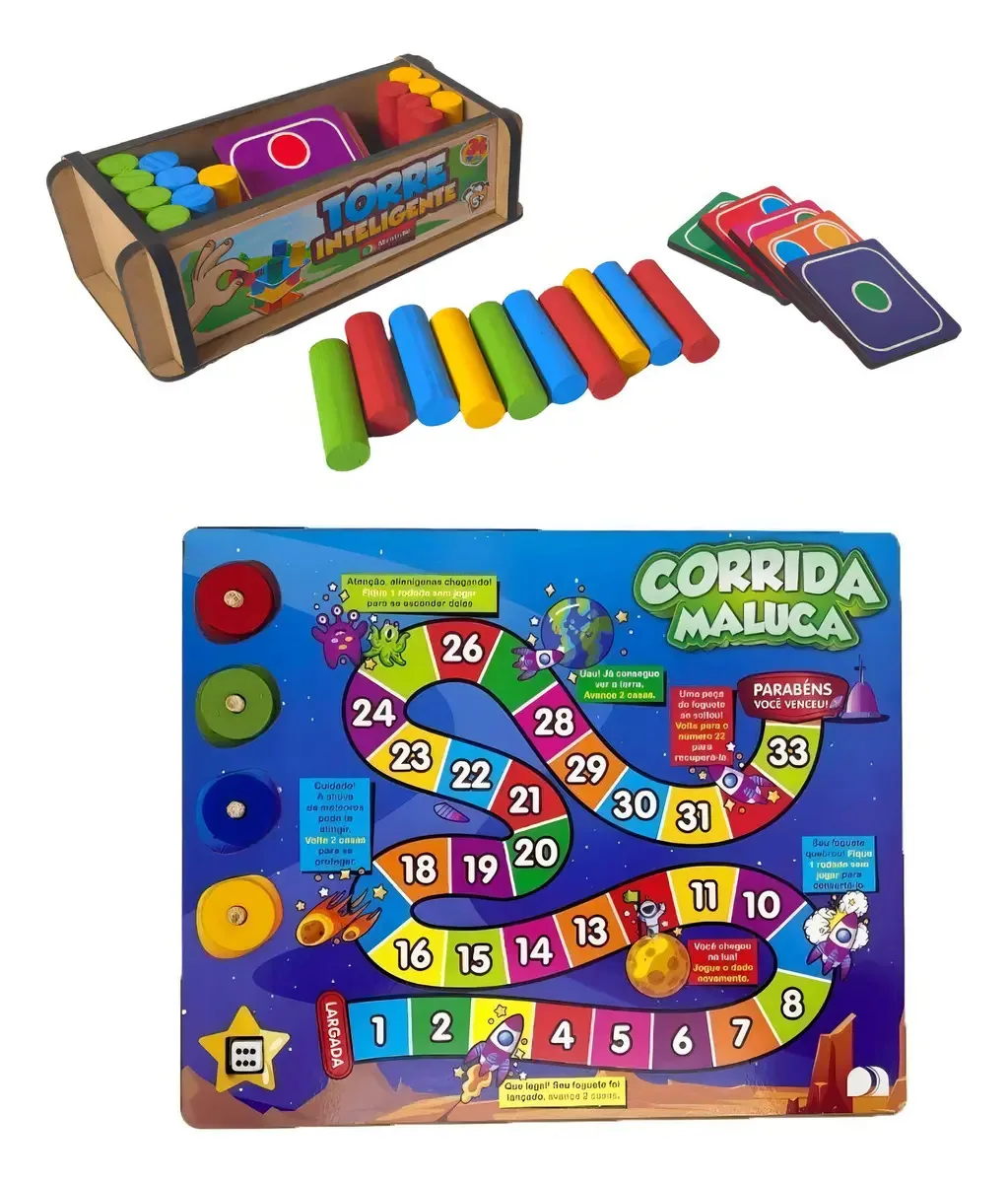 Pack 2 Jogos Torre Inteligente e Jogo Tabuleiro Corrida Maluca