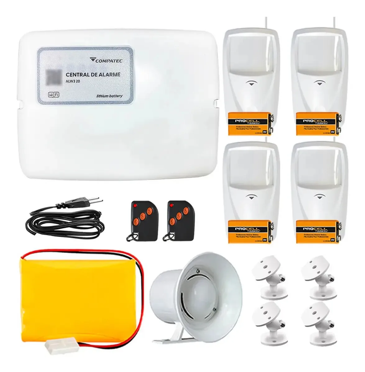 Kit Alarme Wifi Compatec AW3 com 4 Sensores Infravermelho para Casa