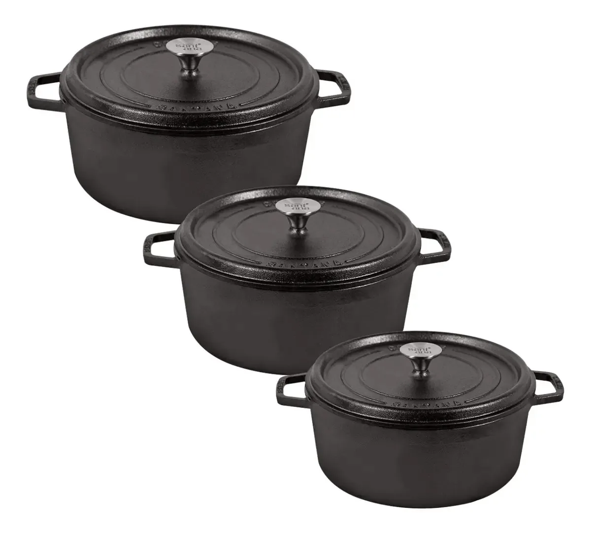 3 Caçarolas Cocotte Jogo Panelas Tampa Ferro 20 A 24 Santana