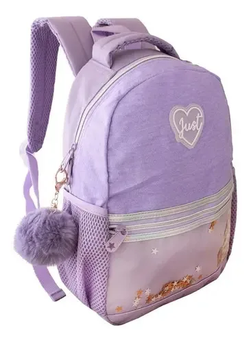 Mochila Escolar Stars Estrelinhas Brilho Juvenil Feminina Cor Lilás