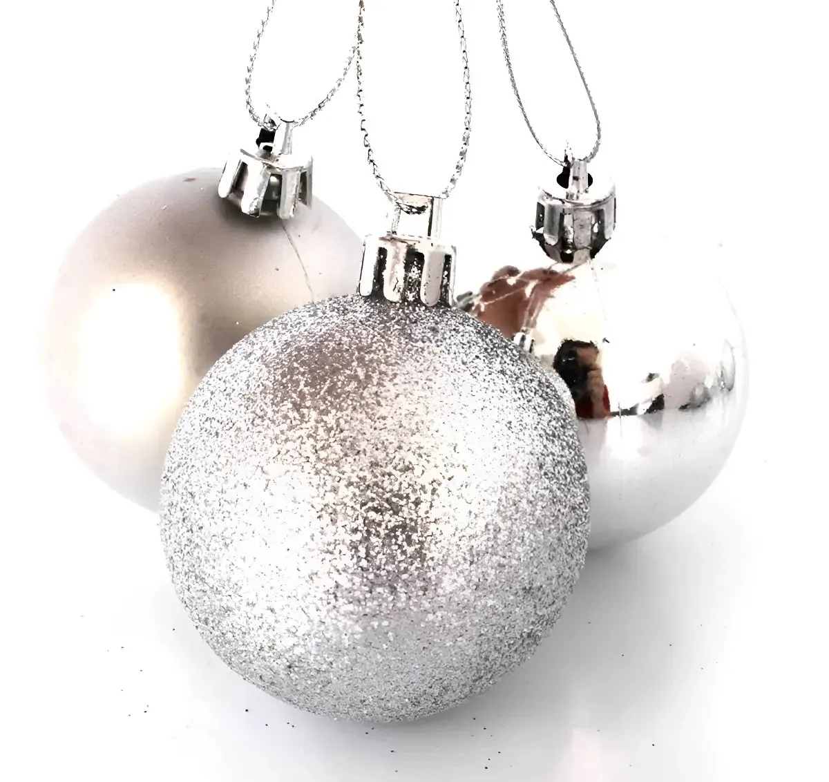 Kit 30 Bolas de Natal para Árvore Glitter e Fosca Prata 4cm