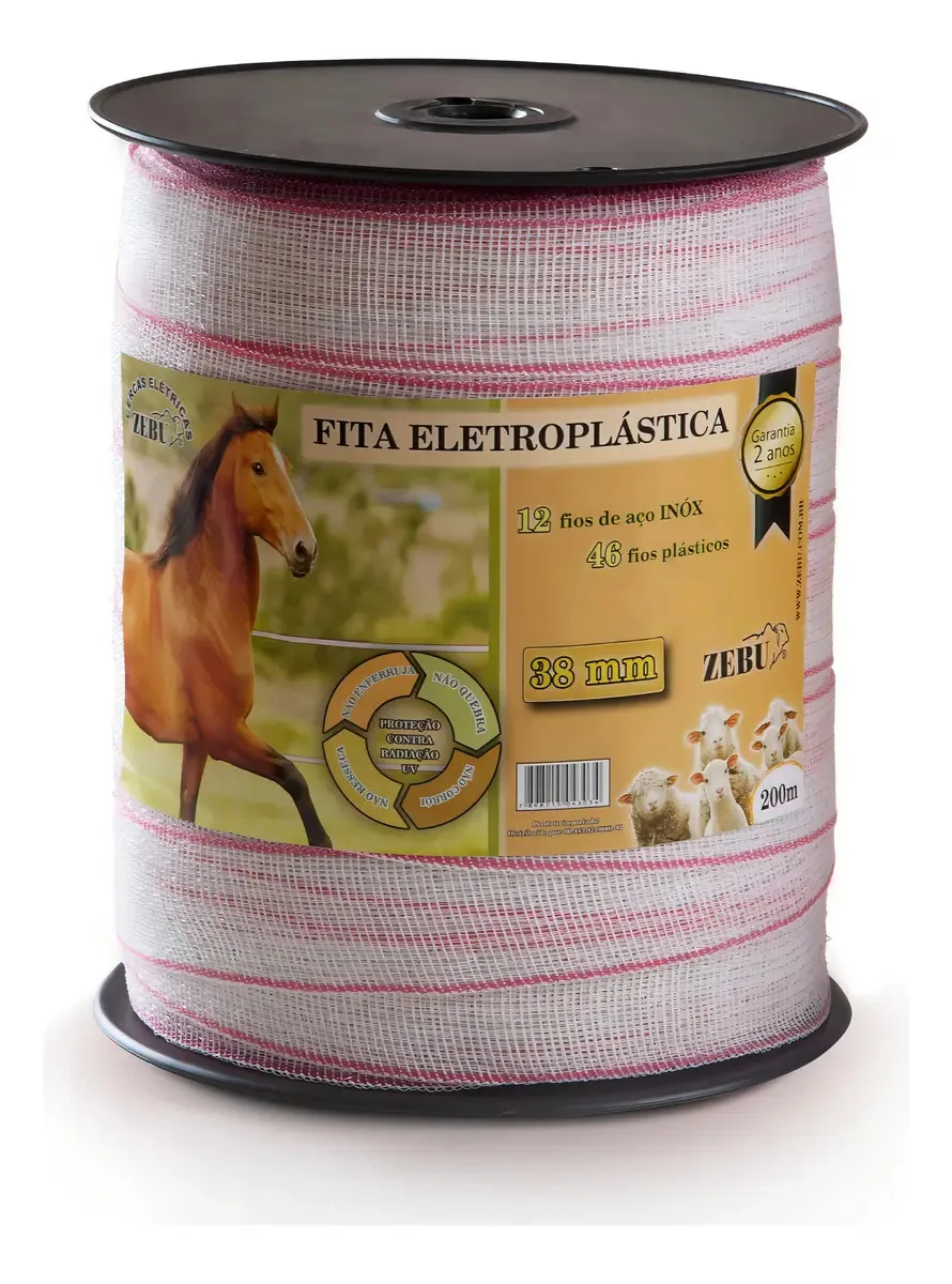 Fita Eletroplástica Zebu de 38mm para Cavalos e Ovelhas Branca