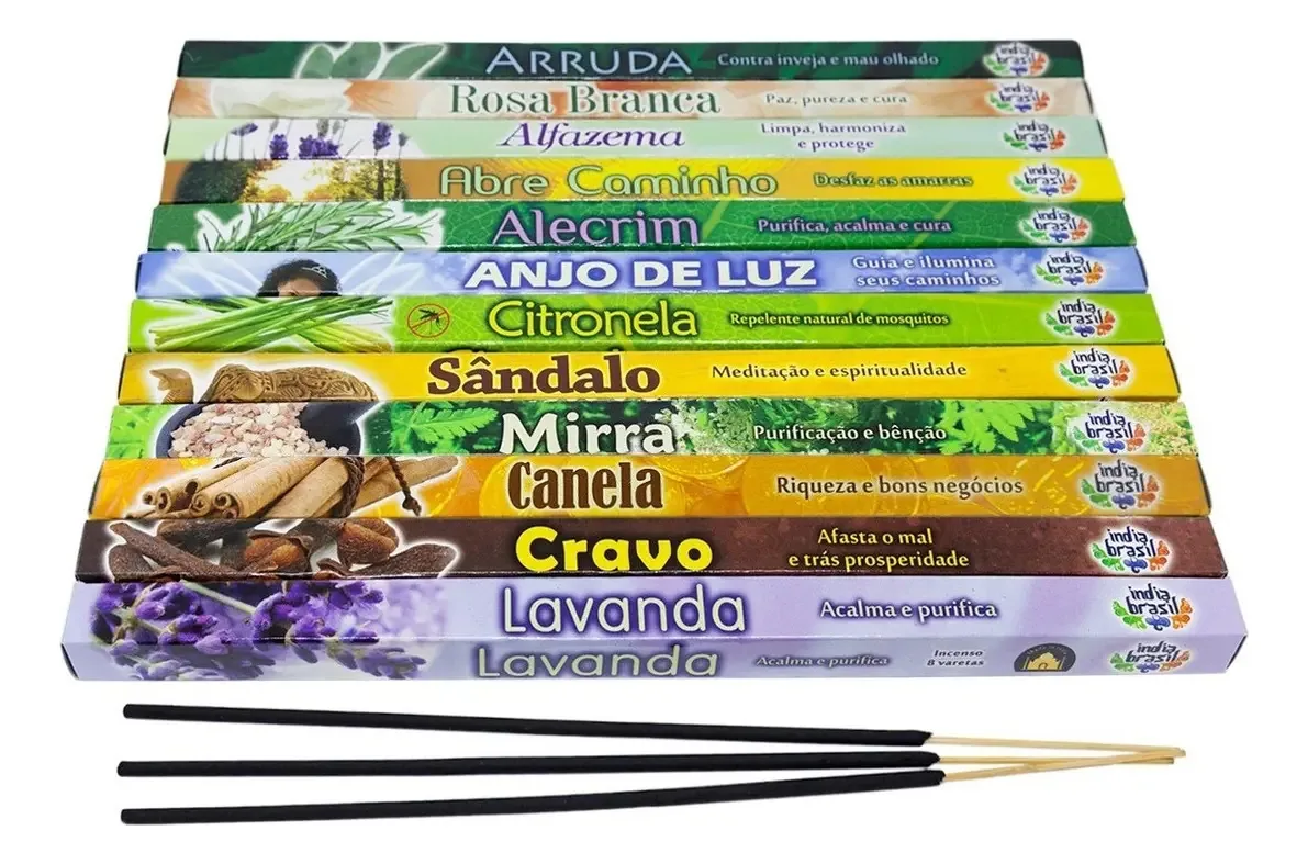 Kit Incensos 12 Caixas Sortidas 96 Varetas Aromas Variados Fragrância Sortidos