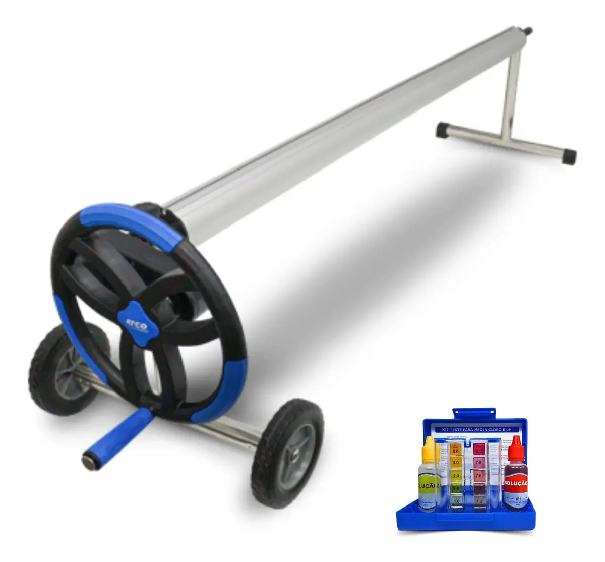 Kit Estojo De Teste E Enrolador De Capa Térmica P/ Piscinas