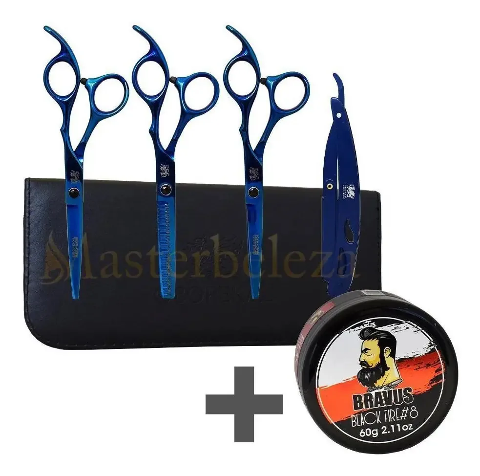 Kit 3 Tesouras Profissionais Navalha Cabeleireiro Barbeiro