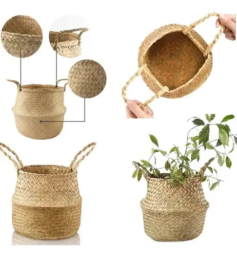 Cesto De Palha Natural Vaso Cachepot Grande Cesta De Vime Cor 02