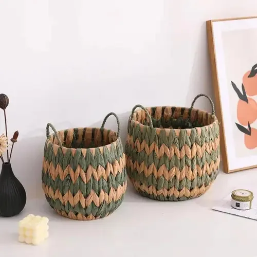 Kit 2 Cesto De Palha Organizador Multiuso Vaso Cachepo Vime Cor Oiampis
