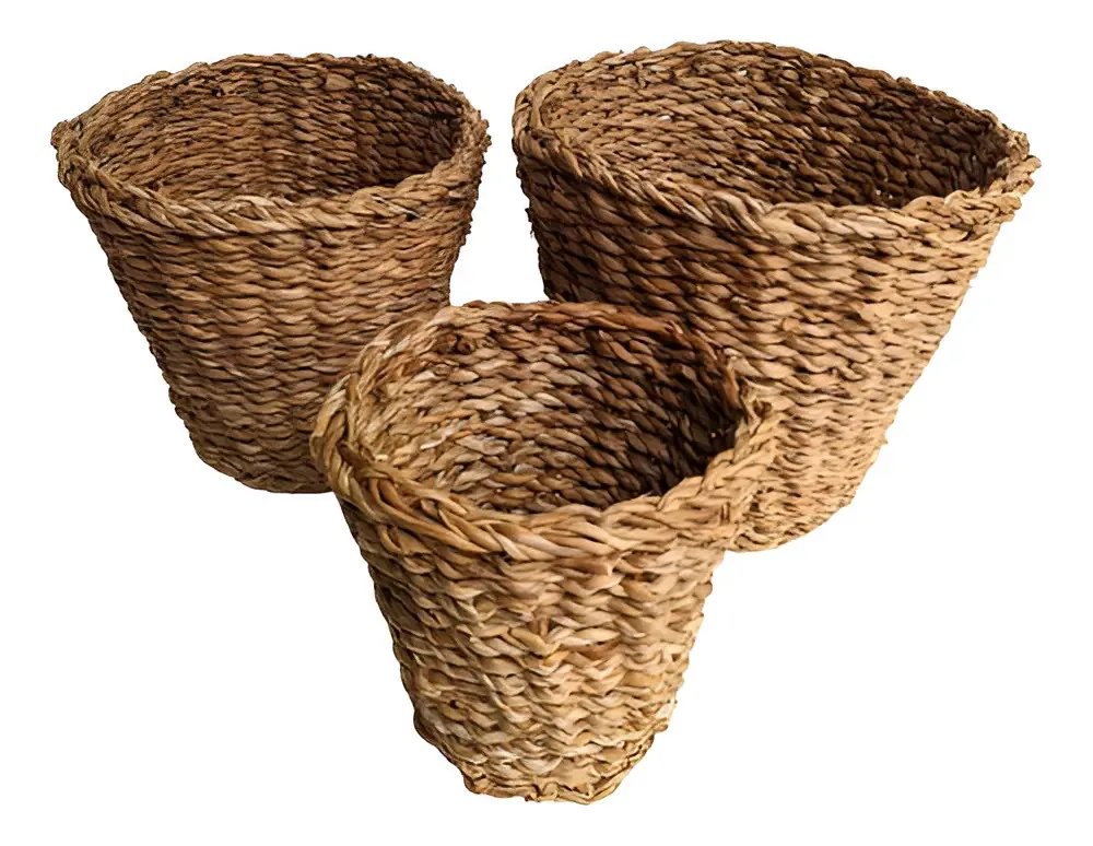 Kit 3 Cestos Organizadores De Palha Vaso Cachepo Vime Cor Caue