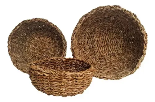 Kit 3 Cesto De Palha Natural Vaso Cachepot Cesta De Vime Cor Guarani
