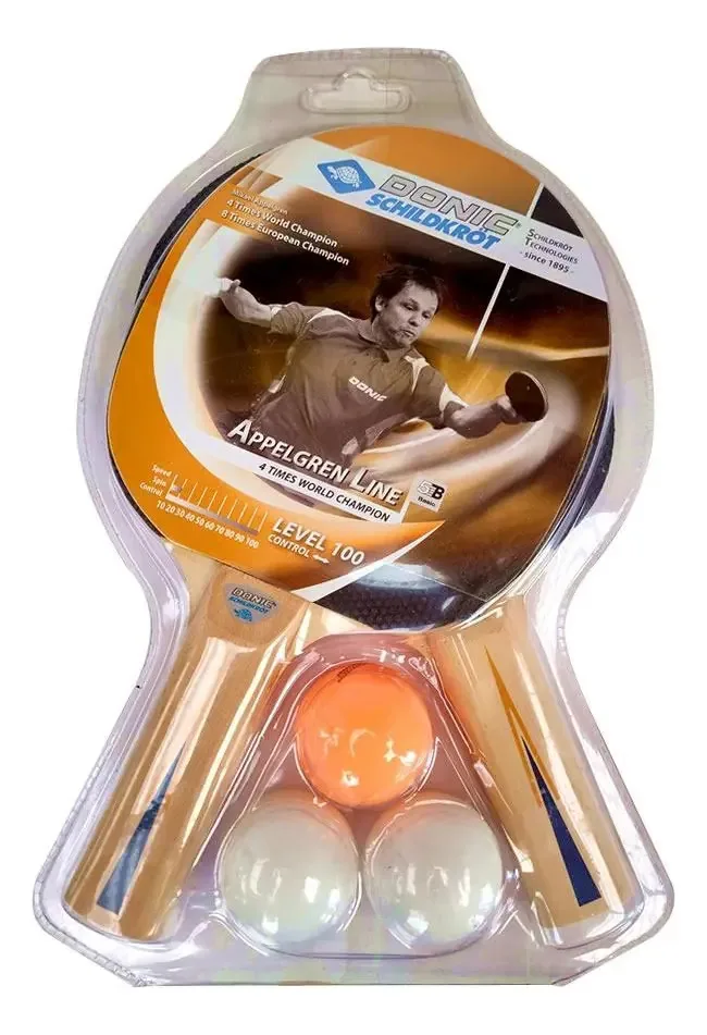 Kit 2 Raquetes + 3 Bolas Ping Pong Donic Appelgren Lv 100