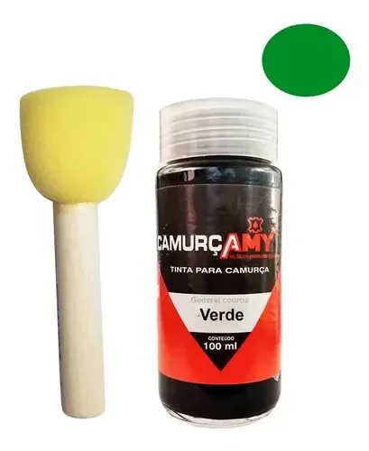 Tinta Para Couro Verde Camurça+ Pincel Batedor Amycrom 100ml