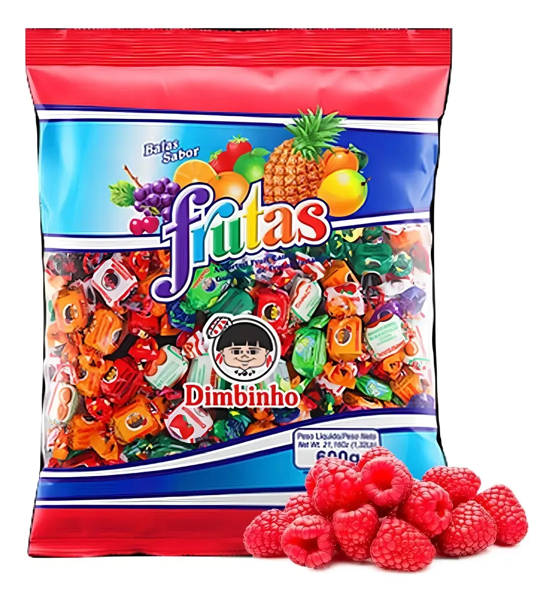 Bala Mastigável Framboesa 600g - Dimbinho
