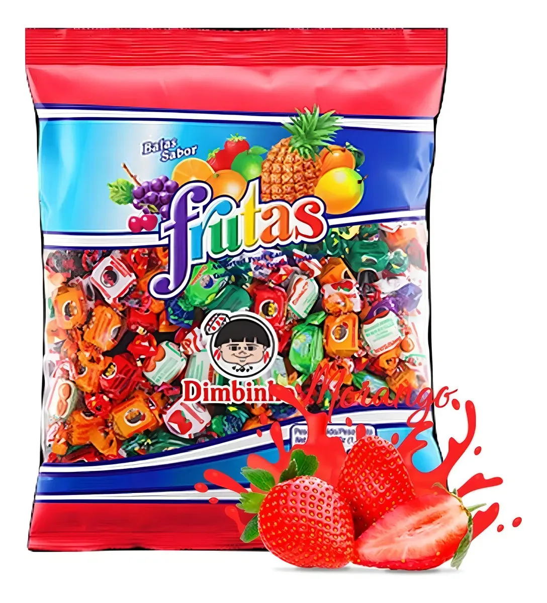 Bala Mastigável Morango 600g - Dimbinho