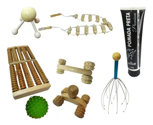 Kit Massageadores De Madeira Cabeça Pescoço Corpo Costas Pés