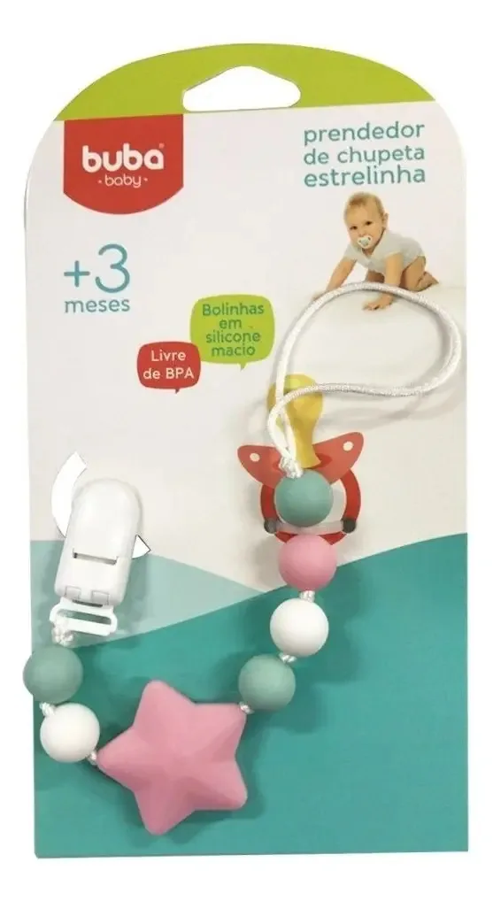 Prendedor Estrelinha Silicone Menina Rosa Buba 7981