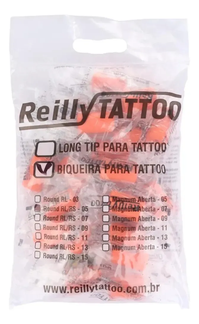 Biqueira Descartável de Tatuagem Reilly Tattoo 30mm para Agulha 7RL - Kit 20 Unidades