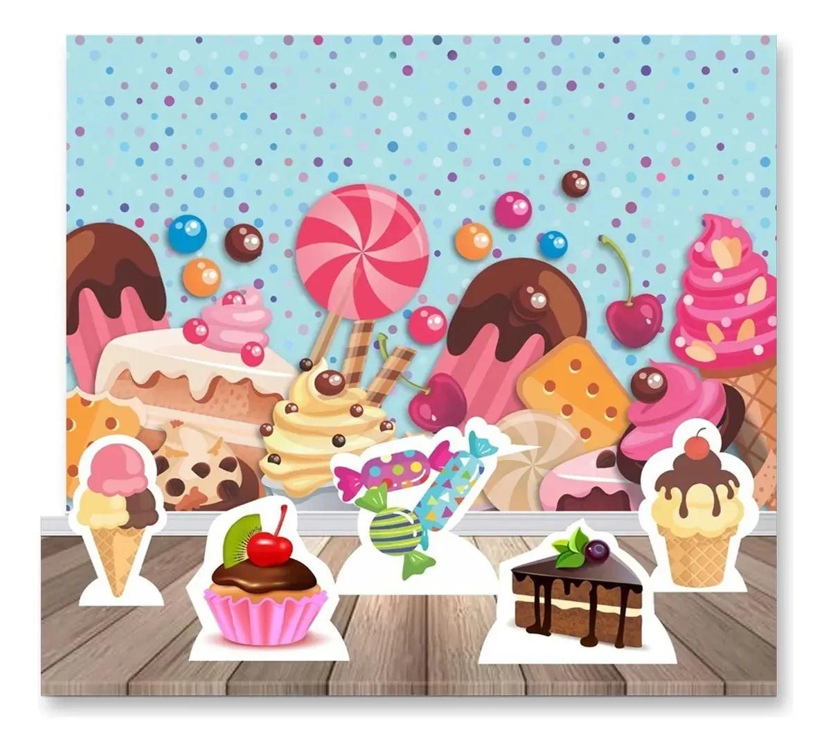 Kit Decoração De Festa Painel + Displays Guloseimas Doceria