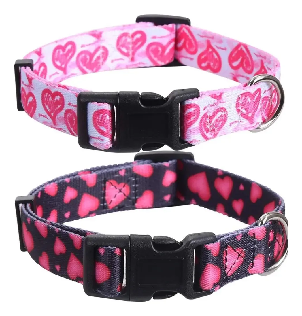 Pacote com 2 coleiras para cães de Dia dos Namorados Love Adjustable Heart Valentine