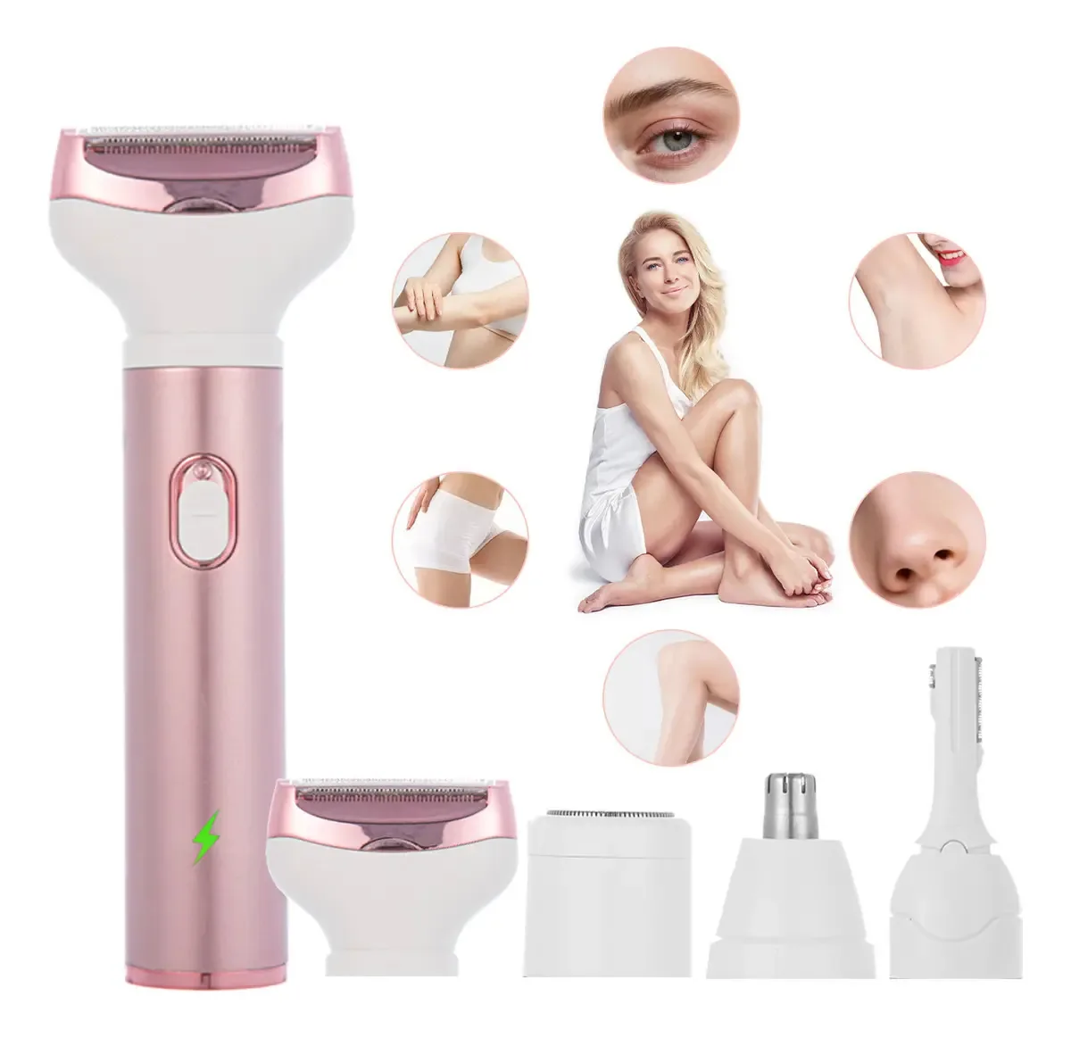 Depiladora elétrica feminina portátil 4 em 1, barbeadora feminina portátil sem dor, barbeadora feminina recarregável Lubardy®, à prova d'água Ipx7, adequada para biquíni, braços, braços e rosto