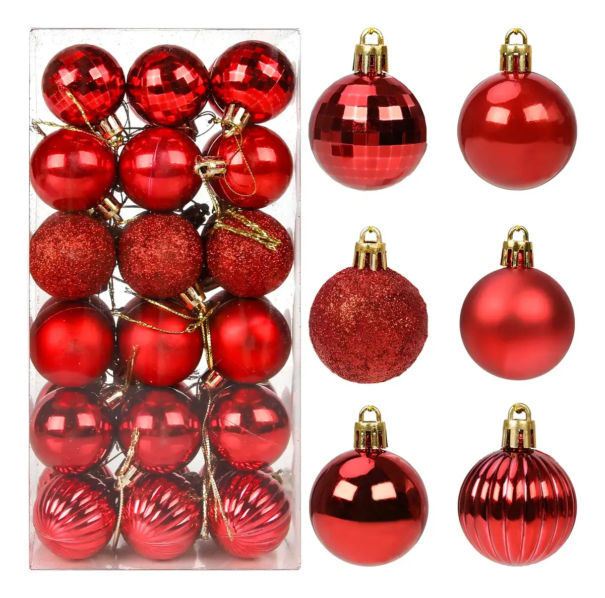 Enfeites para árvores de natal Ktmouw MLKT80382 diâmetro de 4cm por kit de 36 u - vermelho
