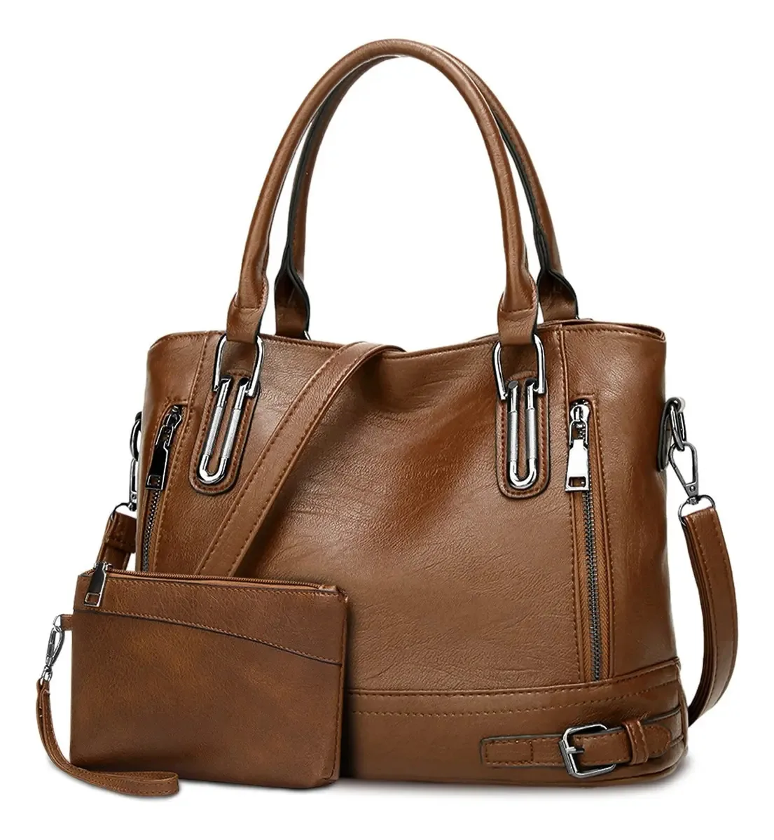 Bolsas de ombro femininas de couro PU Bolsas de ombro femininas marrons elegantes