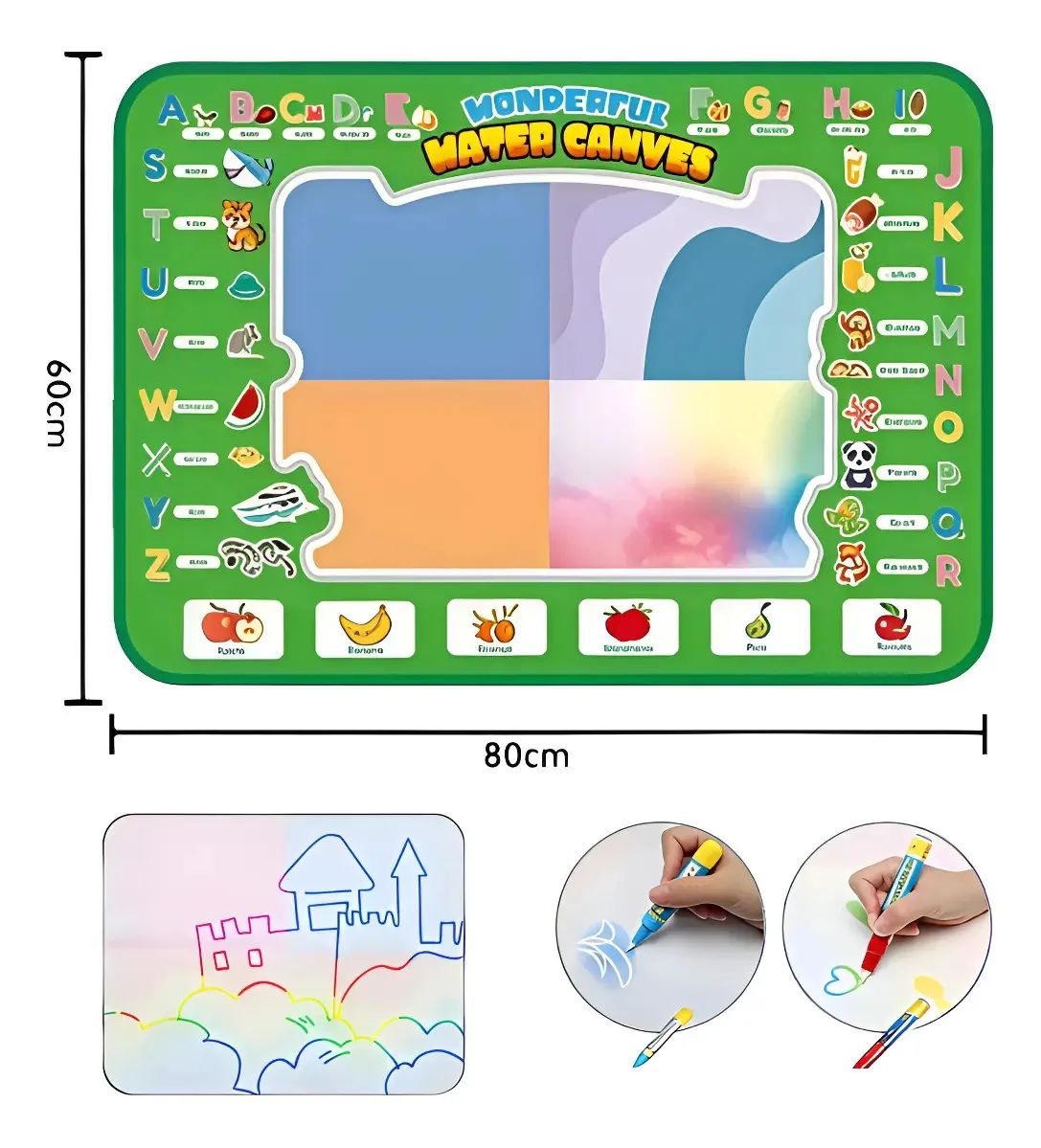 Tapete educacional para bebês com marcadores de água, cor, multicolor, tamanho O
