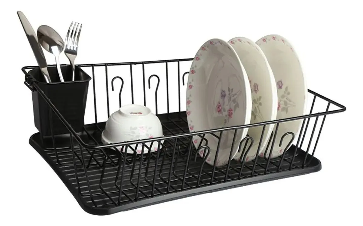 Mega Chef - Escorredor de pratos com posicionadores 14 P, cor preta